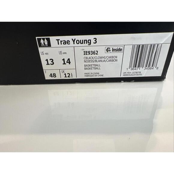 $139 Adidas Men’s Trae Young 3 Basketball Size 14 Black White  IE9362